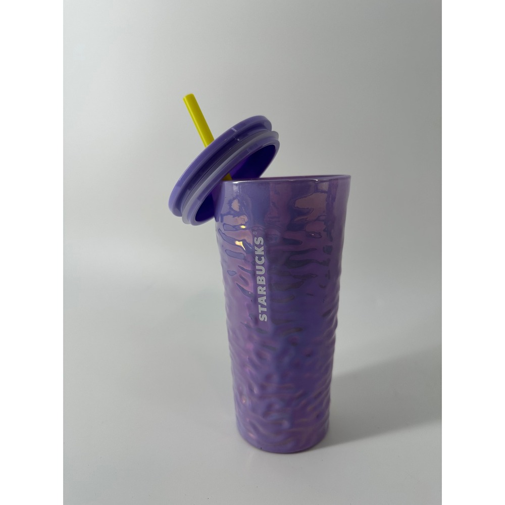 Starbucks 2023 Iridescent Purple Ripple Texture 18oz Tumbler Yellow Straw